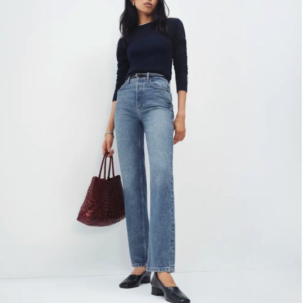 Reformation Cynthia High Rise Straight Cropped Jeans Blue - Size 26